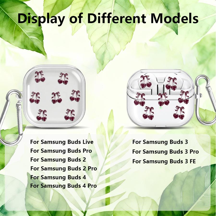 Case For Samsung Galaxy Buds 4Pro 2Pro 3Pro Live 3 FE 2 4 Pro Clear Earphone Cases Cover With Hook Fruit Cherry