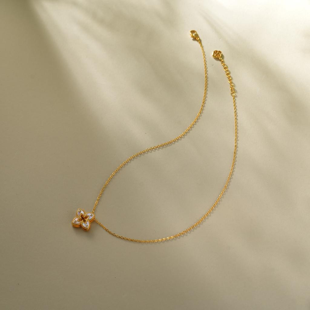 TANGPEI Alloy Silver/Gold Plated Zircon Women's Necklace French-Style Design First Blossom Spring Four-Leaf Clover Chains