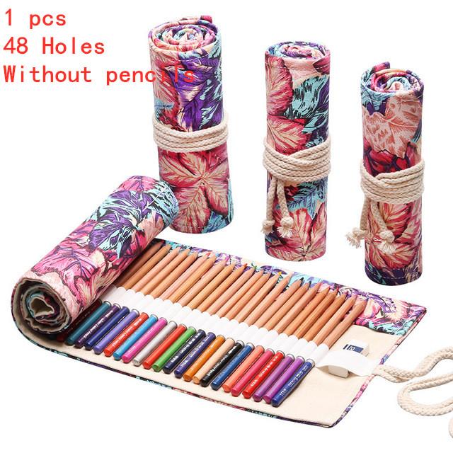 12/24/36/48/72 Hole Colorful Cloth Pencil Case Stationery Cosmetic Pencil Storage Bag Pencil roll School Supplies 050045