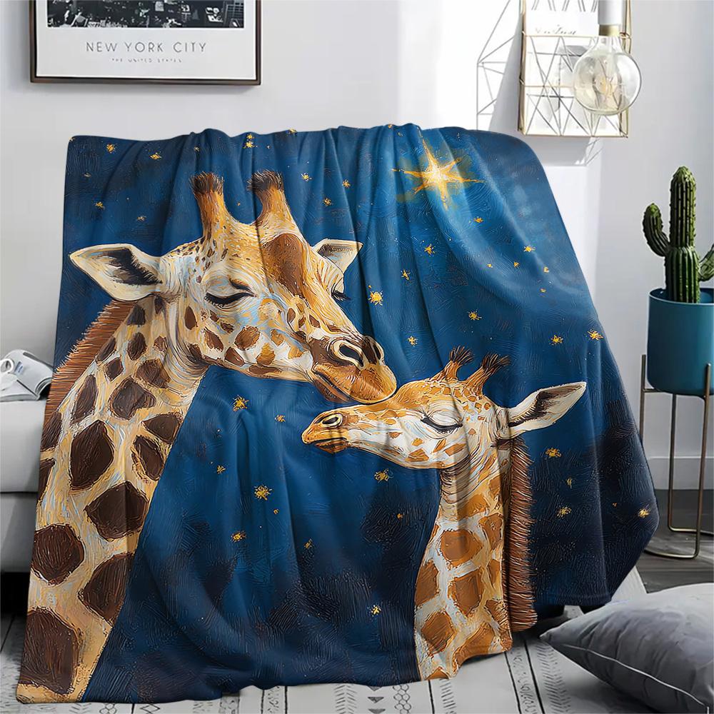Starry Sky Giraffe Print Flannel Blanket, High quality Comfortable for All Seasons, Home Decor, Warmth and Comfort, Perfect for Christmas Gifts