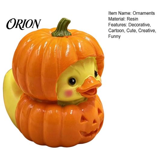 Compact Resin Sculpture for Windows Halloween Pumpkin Duck Ornament, Stacked Yellow Decorative Cartoon Figures Figurines, Cute Mini Desktop Decor Home