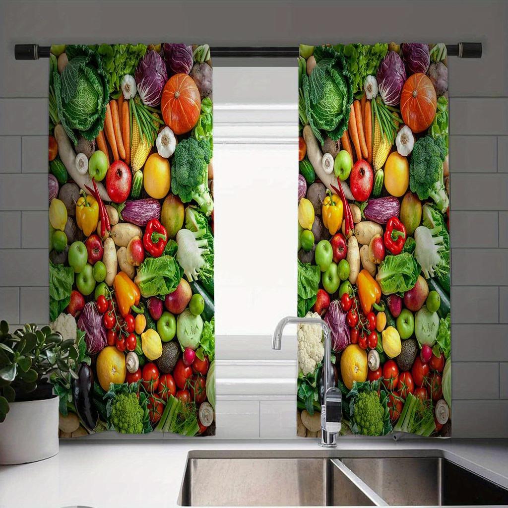 Vegetable Fruit Print Curtain Set Elegant 2Pcs Cafe Curtains Charming European Design Vintage Style Window Decor For Kitchen