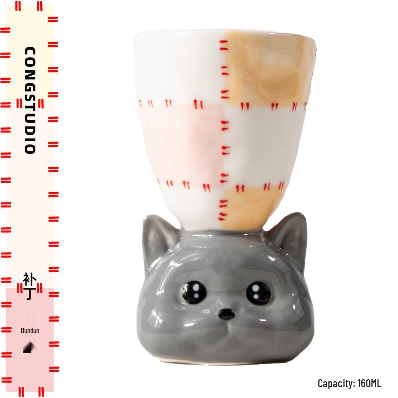 CONGSTUDIO Cute Cat Handmade Ceramic Mug with Coaster