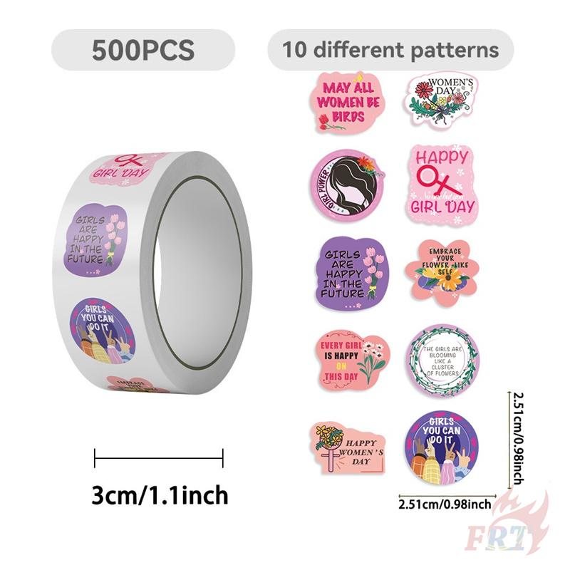 500Pcs/Roll Happy Women's Day Kids Rewards Stickers - DIY Scrapbooks Album Decor Sealing Label Decals