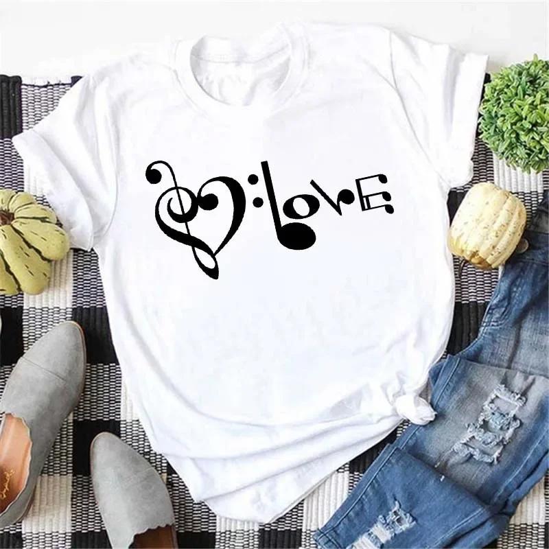Plussize Harajuku Style Womens Tshirt Musical Note Print Top New Black Tshirt Womens Fashionable Graphic Tshirt Womens Top S