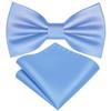 Men' Bow Tie + Adjustable Pocket Square Blue Elegant Bow Tie Set