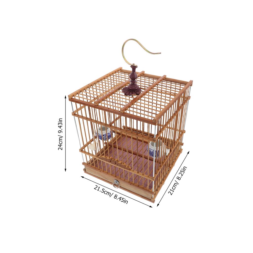 Bamboo Bird Cage Retro Rectangular Frame with Hanging Hook Carbonized for Finches Goldfinches Budgies Portable