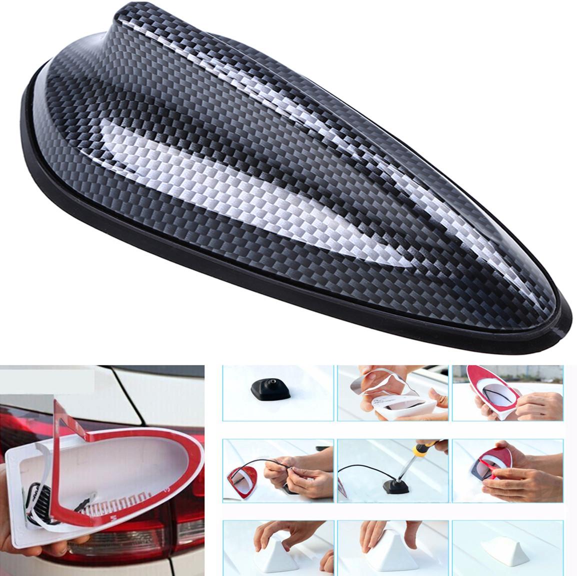 

1X Carbon Fiber Surface Car Roof Shark Fin Decor Antenna Radio FM Signal Aerials