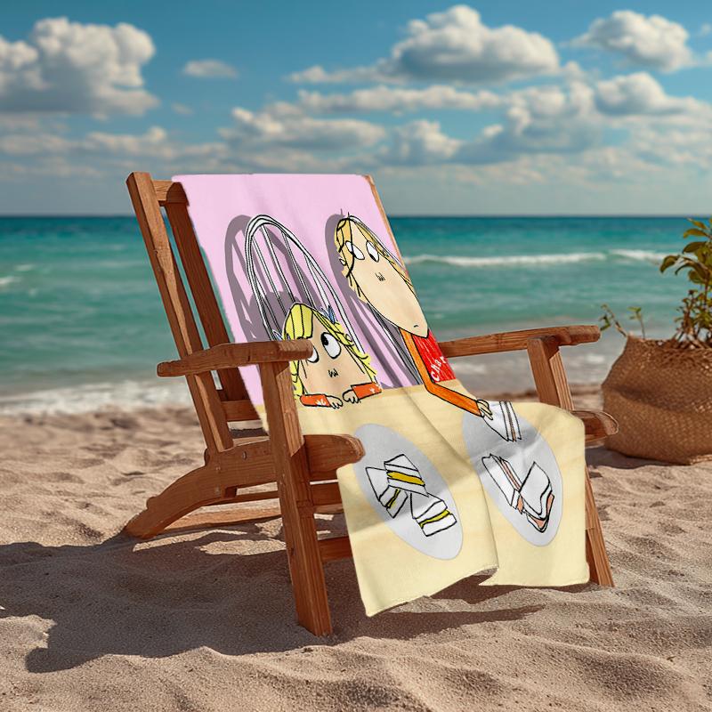 Serviette de plage ultra-douce sur le thème de Charlie et Lola, Idéale pour la piscine - le camping, la plongée - Essentiel de voyage parfait, Serviette de plage vibrante.