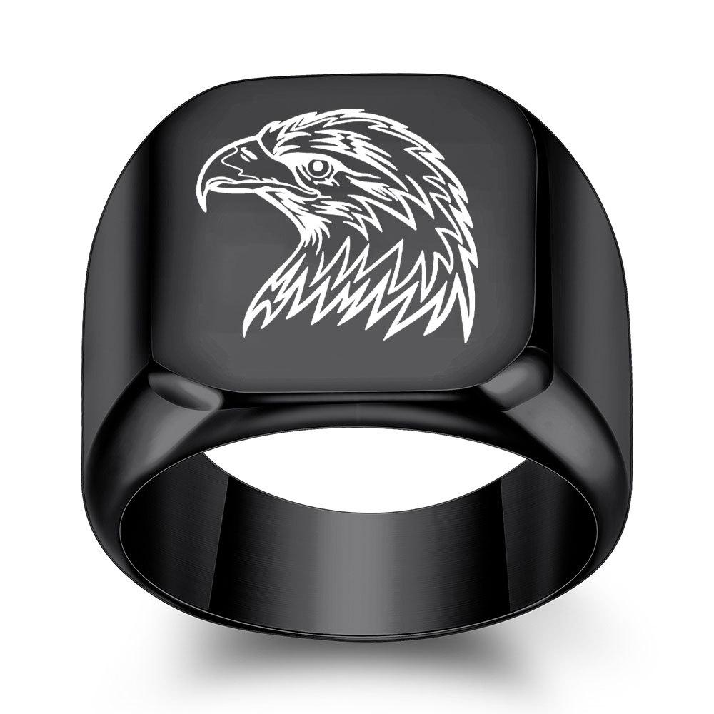 18mm Eagle Head Titanium Steel Ring for Men Vintage Punk Square Design Smooth Finish