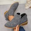 Large size leather boots women's boots solid color thin pointed rear zipper casual thick sole thick heel Martin boots women's single