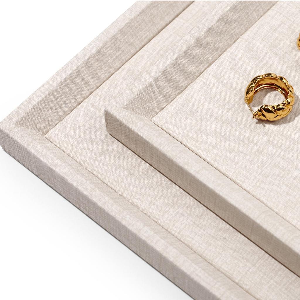 Woodten Striped Leather Jewelry Tray Accessory Organizer Watch Display Storage P09802 Off-White