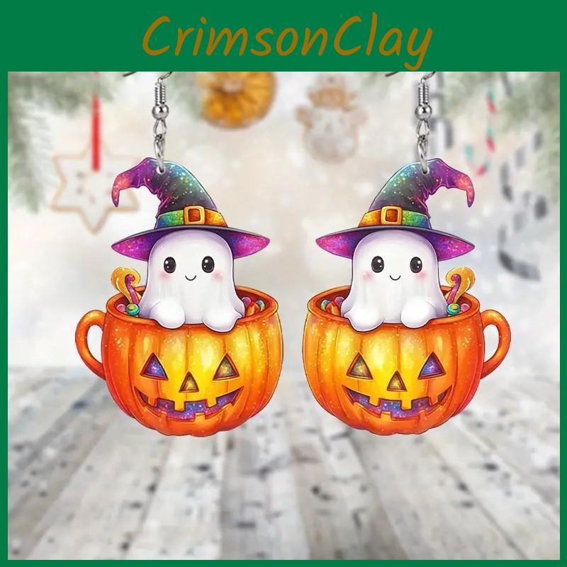 Themed Ghost Halloween Pumpkin Pot Pattern Women Acrylic Earrings For Festival
