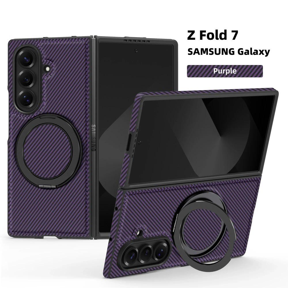 Business Carbon Fiber Texture Magnetic Case for Samsung Galaxy Z Fold 7 6 5 4 3 for Magsafe 360° Rotating Stand Protection Cover