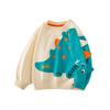 Korean Style Boys Dinosaur Sweatshirt - Round Neck, Loose Fit, Small & Medium Sizes, Stylish Letter Pullover.