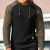 2025 Men's Color Block Plaid Slim Fit Hoodie - Casual Long Sleeve Knit Pullover