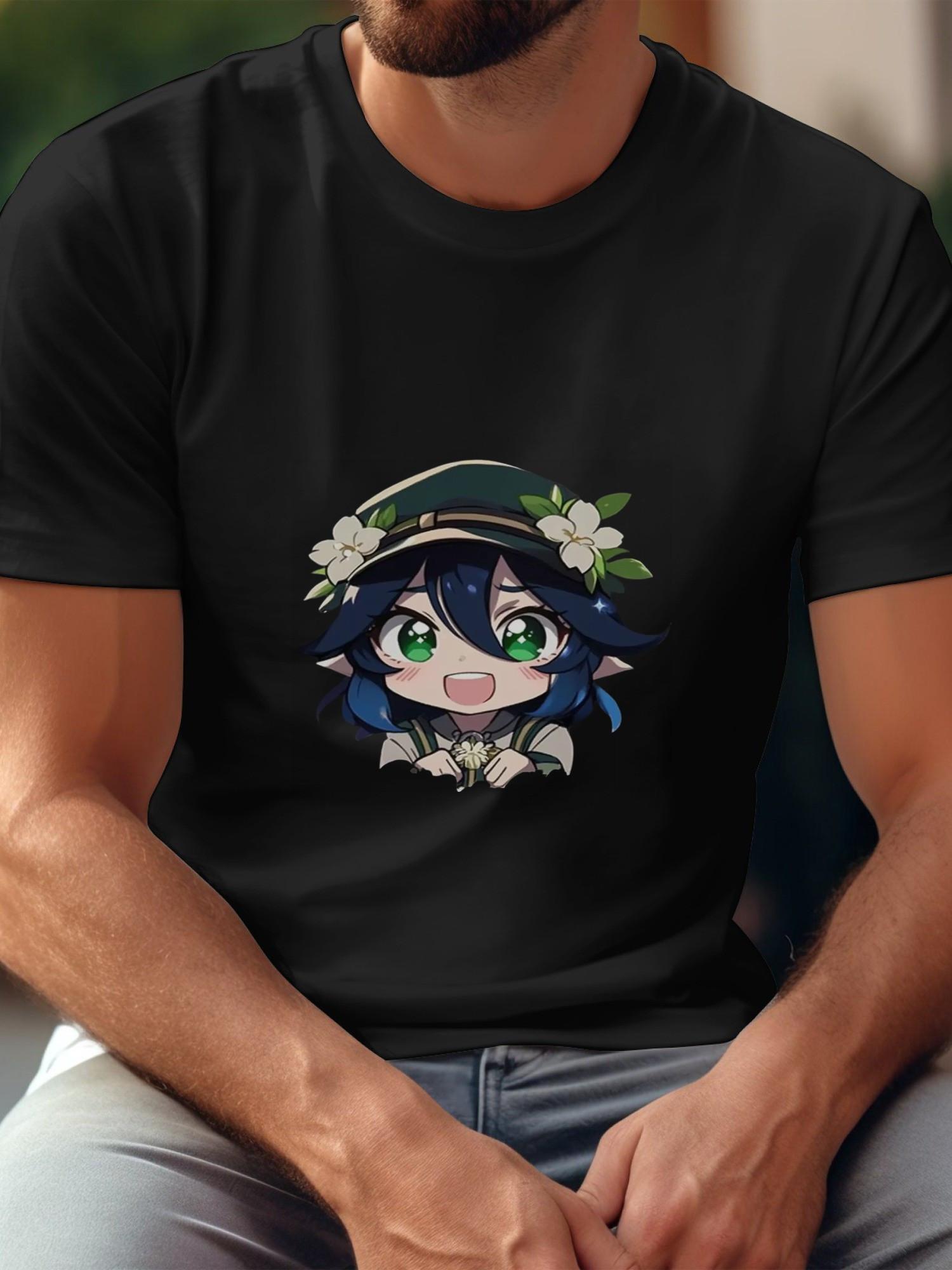 1pc Rosaria Chibi Style Graphic Cotton T-shirt - 180gsm All-Season Crew Neck Short Sleeve Tee with Vibrant Digital Print XXL