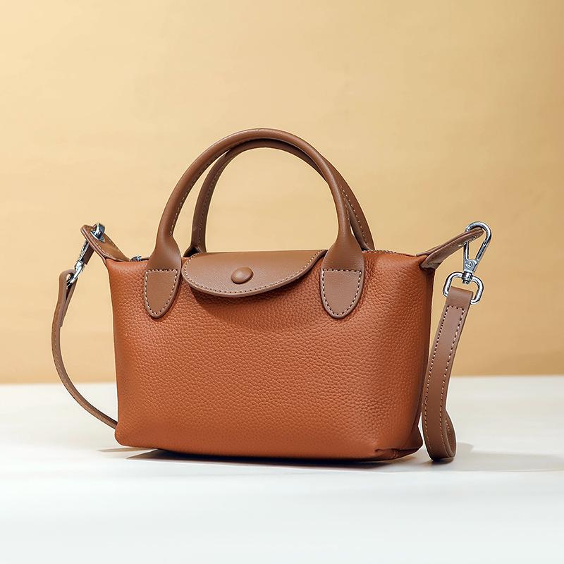 

Ретро контрастные цвета из первого слоя коровьей кожи, универсальная портативная сумка-пельмень, новая модная популярная маленькая сумка 2025 года золотисто-коричневый