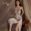 Sexy Pajamas Pure Lust Temptation Plus Chest Pad Sweet Perspective Lace Satin Nightdress Robe Set