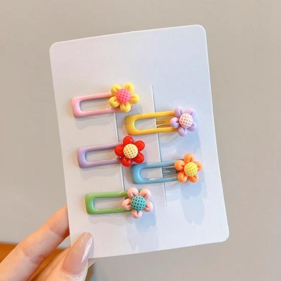 5/6Pcs Girl Hairpins Macaron Color Cartoon Fruit Flower Star Shapes Round Edge-Free Design Hair Clips Side Bang Hair