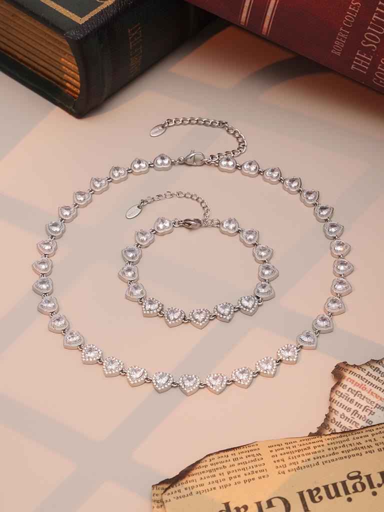 Stainless Steel Chain Necklace Bracelet With Heart Zircon For Women 18k Gold Plated Women's Necklaces Bracelets Luxury Zircon