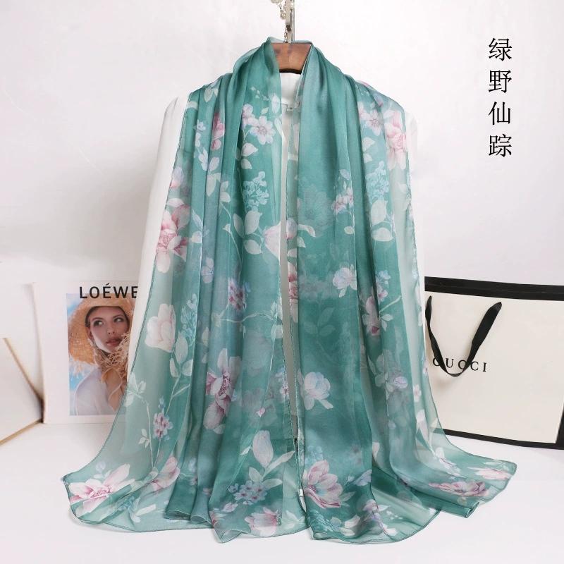 Spring Summer 100% Silk Scarf Shawl Hijab Wrap Women Long Thin Flower Beach Scarves 180*110cm