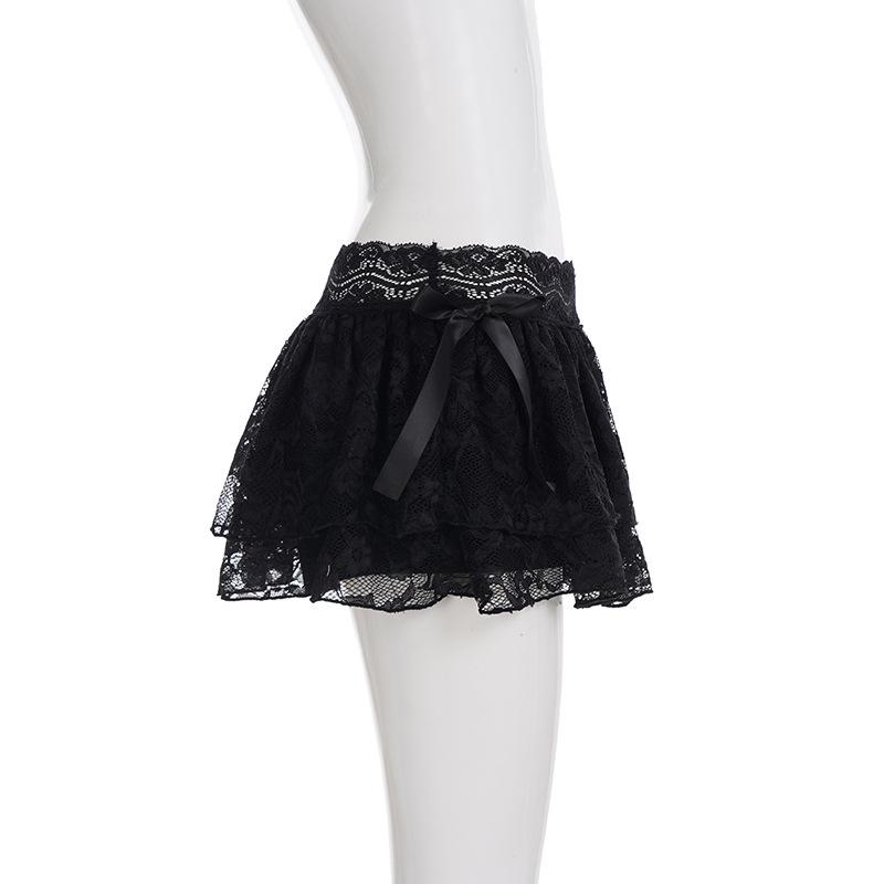 Sweet Girl Lace Patchwork Layered Mini Skirt with Bow - European & American Style