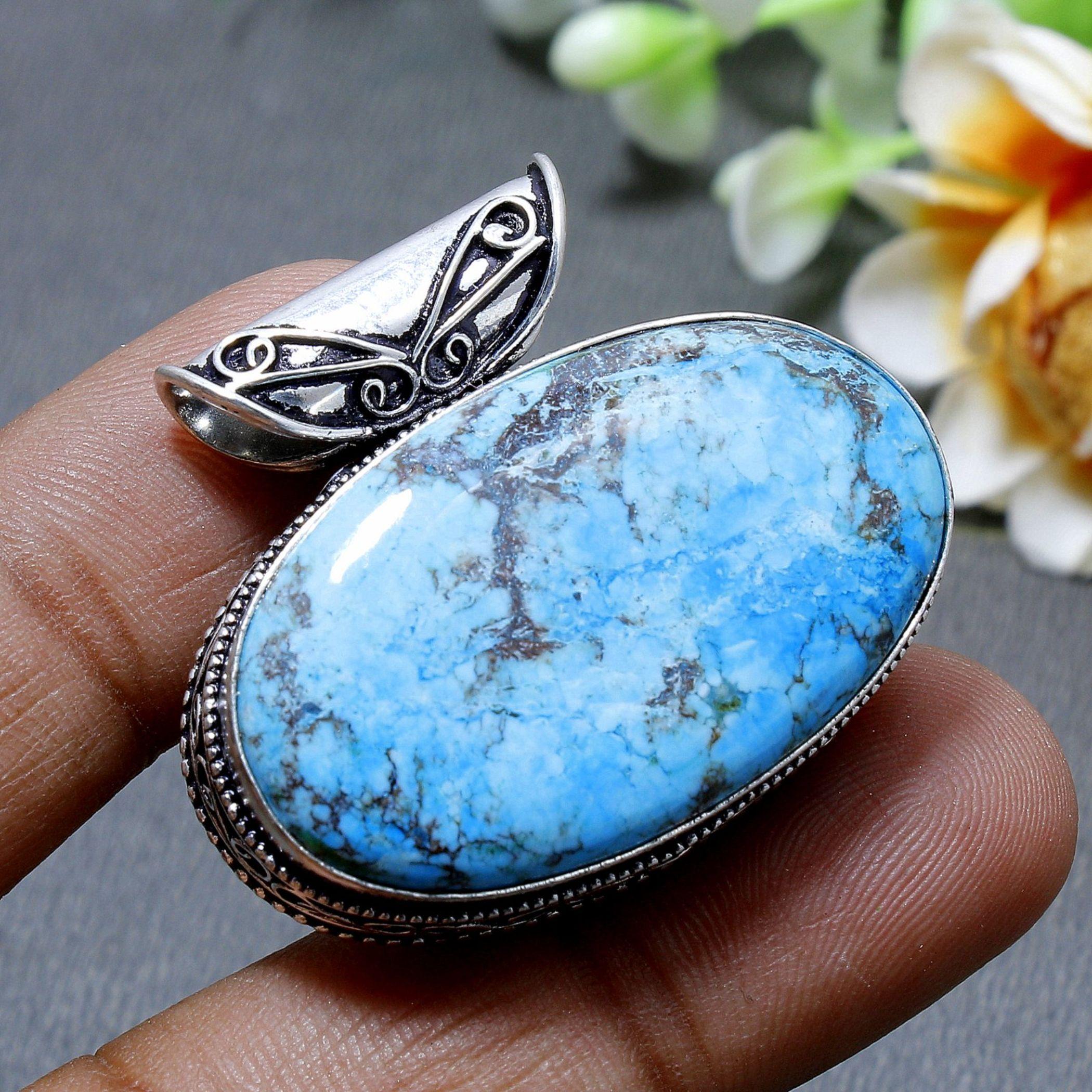 

Tibetan Turquoise Gemstone 925 Sterling Silver Women Jewelry Boho Pendant