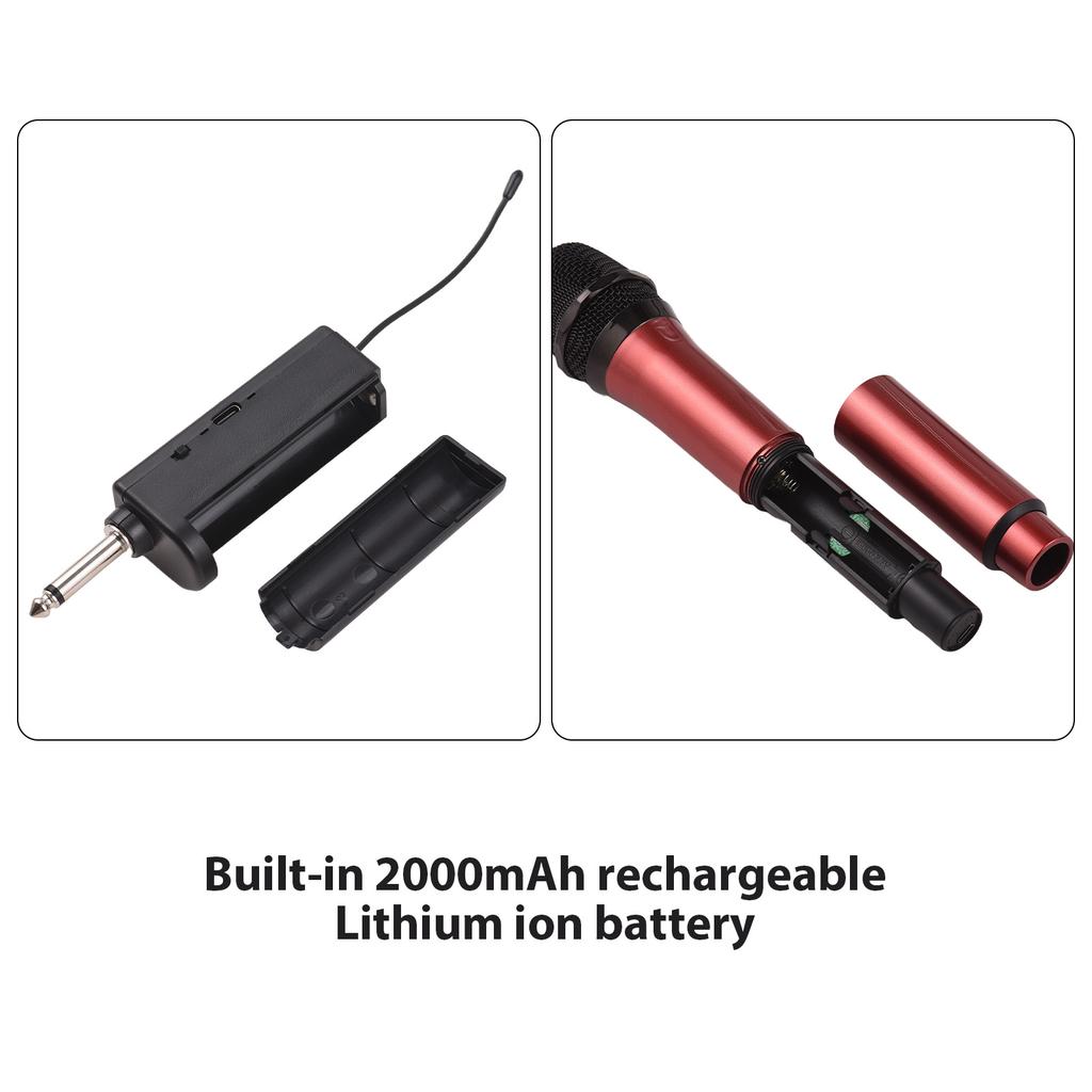 Wireless Microphone System Receiver with Handheld Microphone, 2 Microphones, Rechargeable Wireless Microphone, Anti-Howling, Digital Display, U-Band, 
