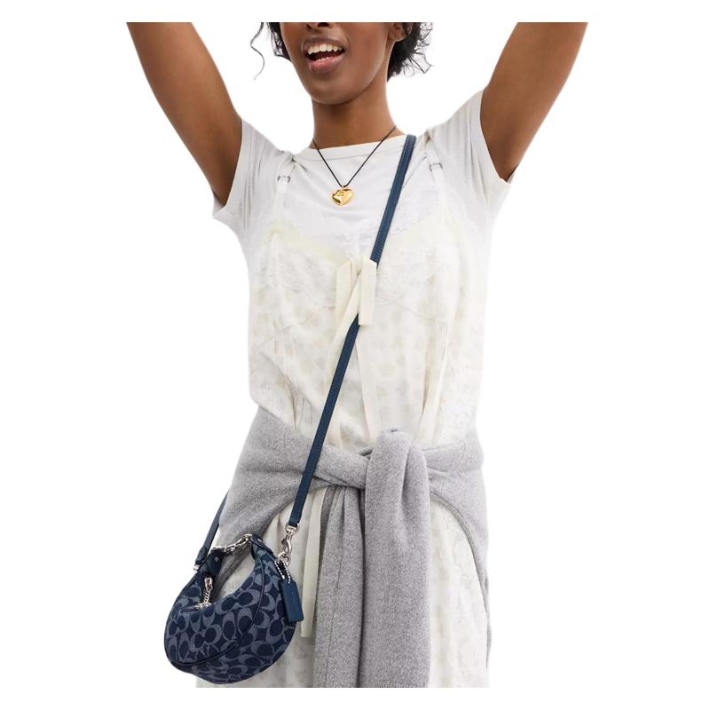 Coach JONIE 15 Logo Print Silver Hardware Signature Denim Shoulder Crossbody Tote Mini Women's Blue