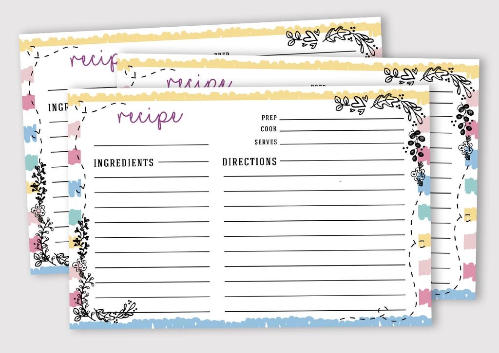 Inkdotpot Recipe Card 6x4 inch Single-Sided Recipe Design Cards White Floral Recipe Cards Wedding-Bridal Shower-Baby Shower- Pack of