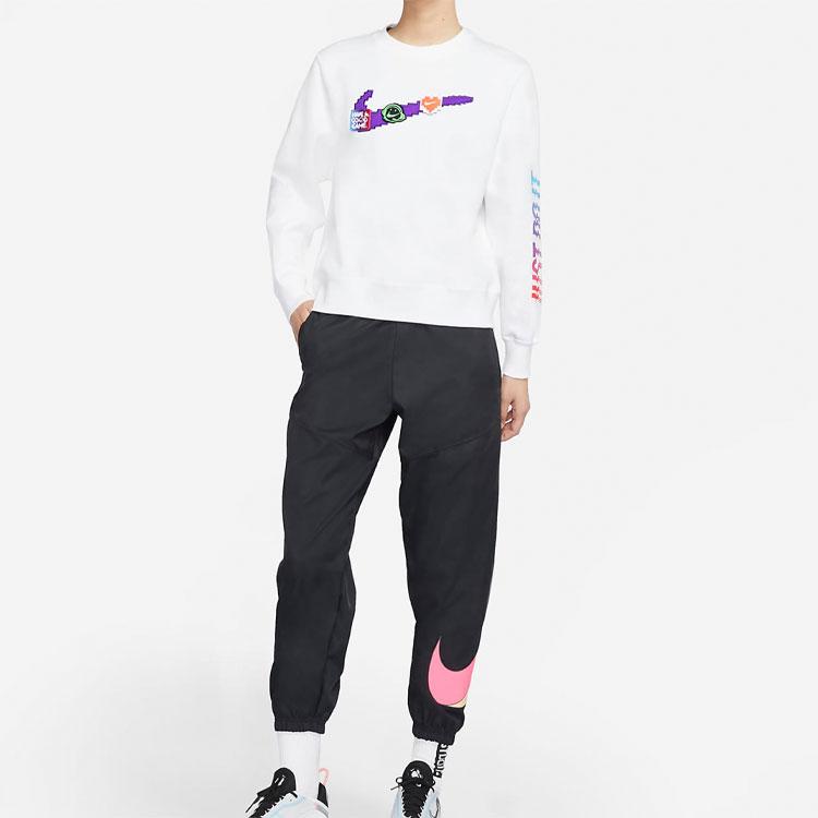Nike Sportswear Logo Print Fleece Crewneck Sweatshirt Women Sweatshirts White DC3941-100