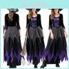 Halloween Witch Costume For Women With Polyester Fabric Long Dress For Stage Performance