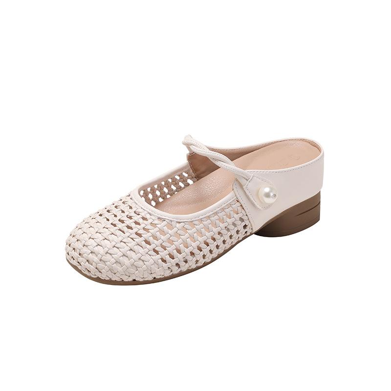Spot - Baotou Half Slippers Women's Summer Outer Wear Inner Height Increase Hole Fishing Net Shoes One Pedal Sandals Breathable Cool Single Shoes