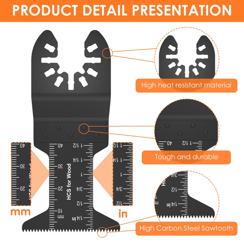 8Pcs Oscillating Saw Blades Set Bi-metal Stainless Steel Multitool Blades Kit Quick Release Oscillating Blades for Wood Plastic