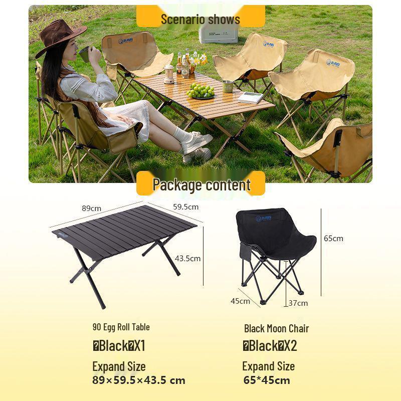 Tragbares faltbares Campingtisch- und Mondstuhlsset mit aufrollbarem Tisch