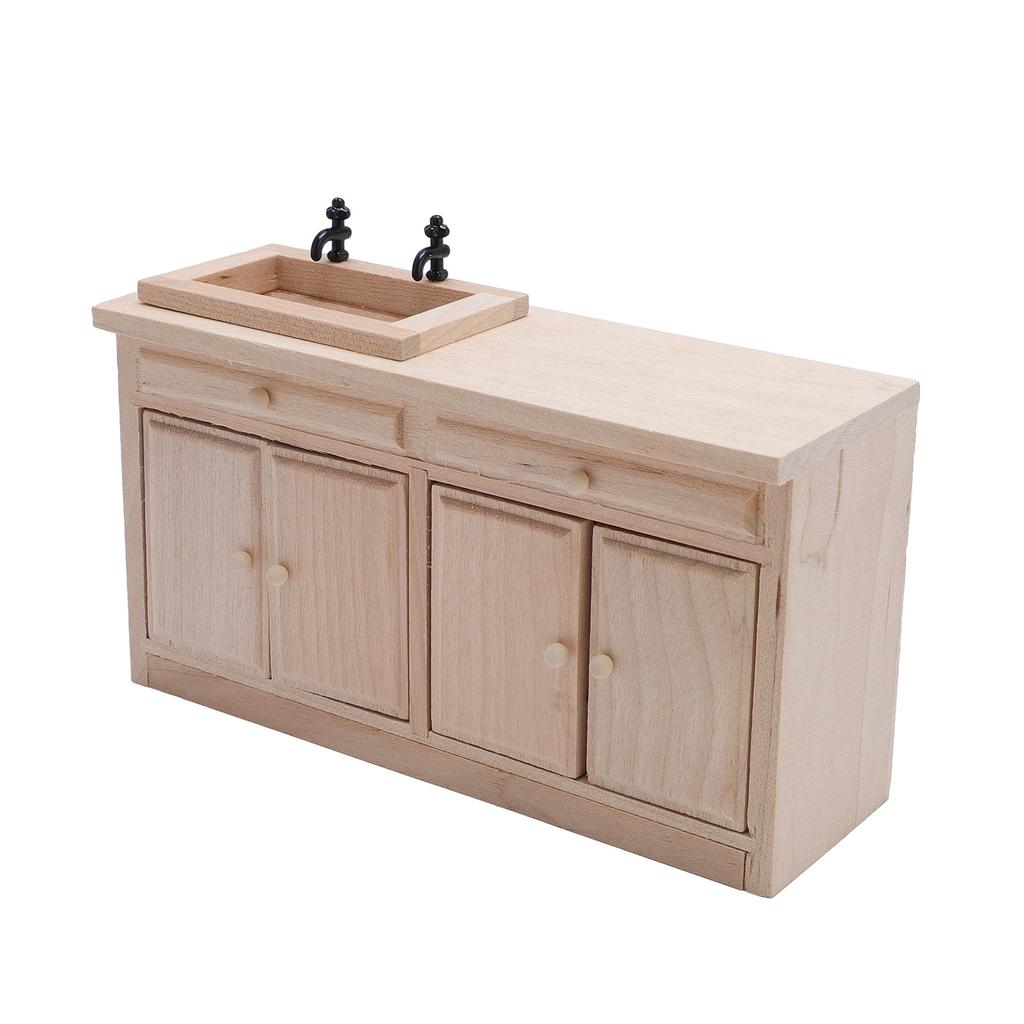 Chiuvetă cu Bazin la Scară 1/12 Miniatură Chiuvetă Cabinet din Lemn Simulație Mobilier Chiuvetă pentru Casă de Păpuși
