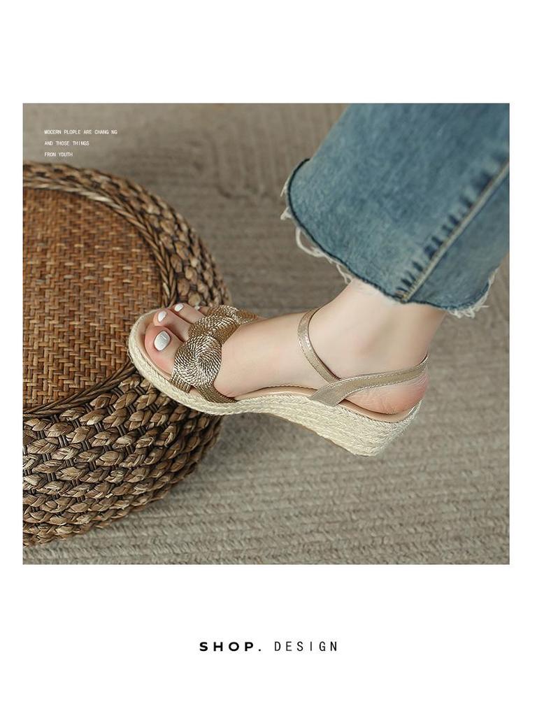 Women's Cross-Border Wedge Sandals - High Heel, Thick Platform, Casual Outdoor, Hemp Braid Fisherman Style