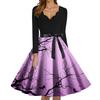 Dámské módní šaty s V-výstřihem, ležérního střihu, slim fit, s halloweenským potiskem, s dlouhým rukávem