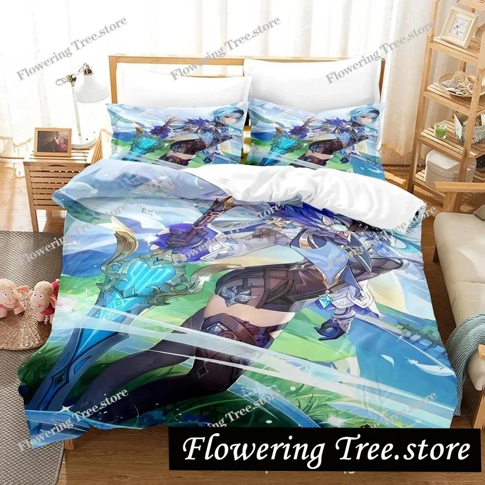 Genshin Impact Bedding Set Purple Keqing Soft Microfiber Duvet Cover Pillowcase Queen King Ganyu Duvet Cover Sets