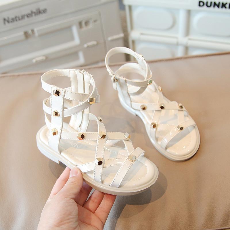 Girls Fashion Summer Roman Boots Hightop Girls Sandals Kids Gladiator Sandals Child Open Toe Sandals Rivet Show Kid Shoes 22