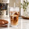 Ribbed Glass Tumbler with Lid And Straw, 560ml Capacity Iced Coffee Cup, Reusable Cold Drink Glass for Home, Travel Cup Fits Car Holder