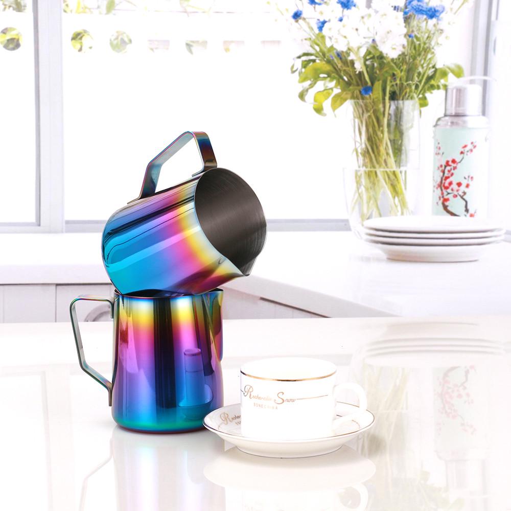 20OZ Colorful Stainless Steel Frothing Pitcher Pull Flower Cup Espresso Cappuccino Art Pitcher Jug Milk Frothers Mug Coffee Tool