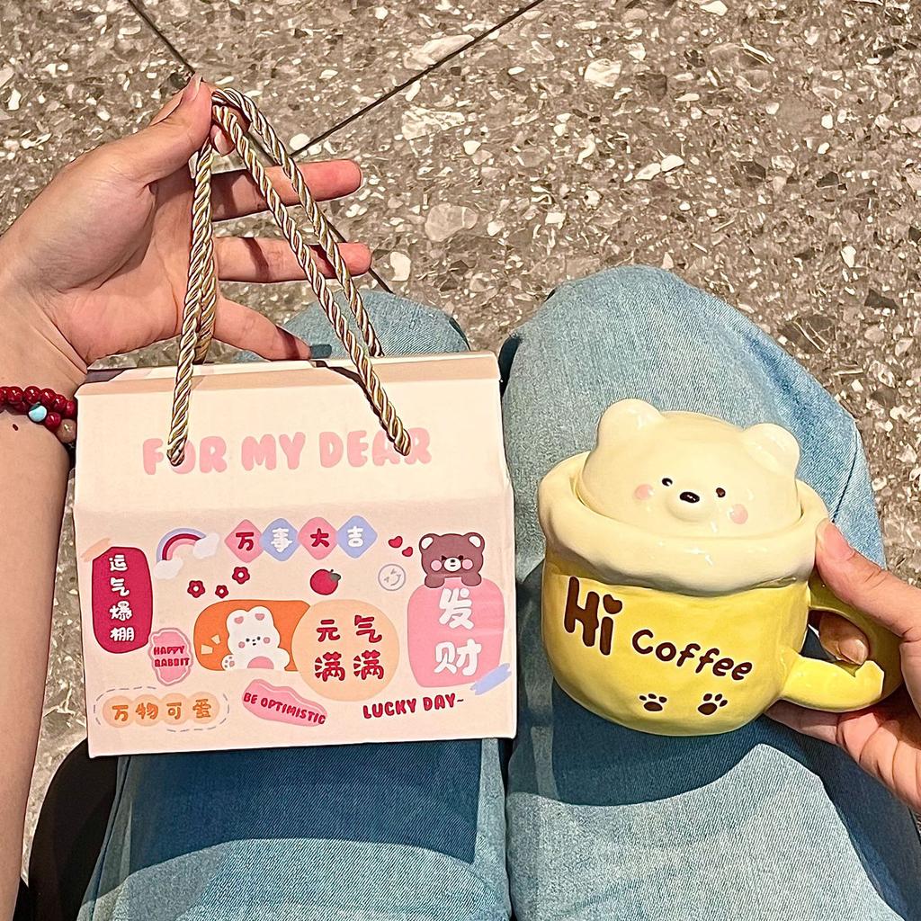 High-value Bear Mug with Lid Spoon, Cute Ceramic Water Cup for Girls' Birthday Gift, Cup Companion Gift