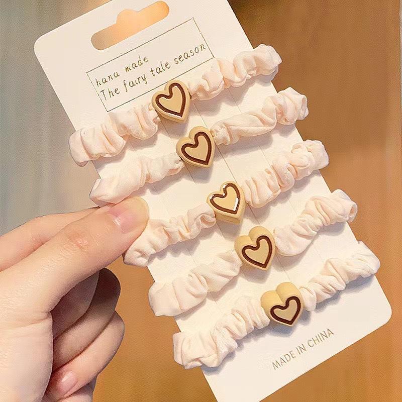 Korean Version Simple Heart Small Intestine Circle Milk Tea Color Hair Tie 2024 New High Elasticity Hair Accessory Hair Rope