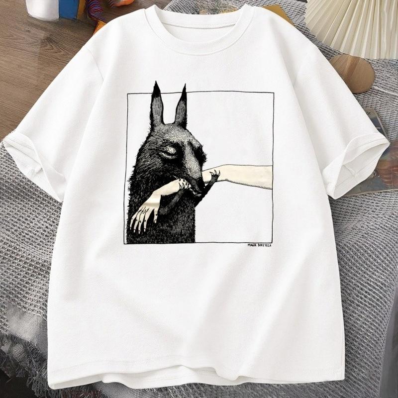 2026 Hot Sale Funny Creature Bite Hand T Shirt Animal Lover Tshirt Crewneck Cotton Short Sleeve T-shirt Men Women Clothes Streetwear Loose Tees Top 4XL