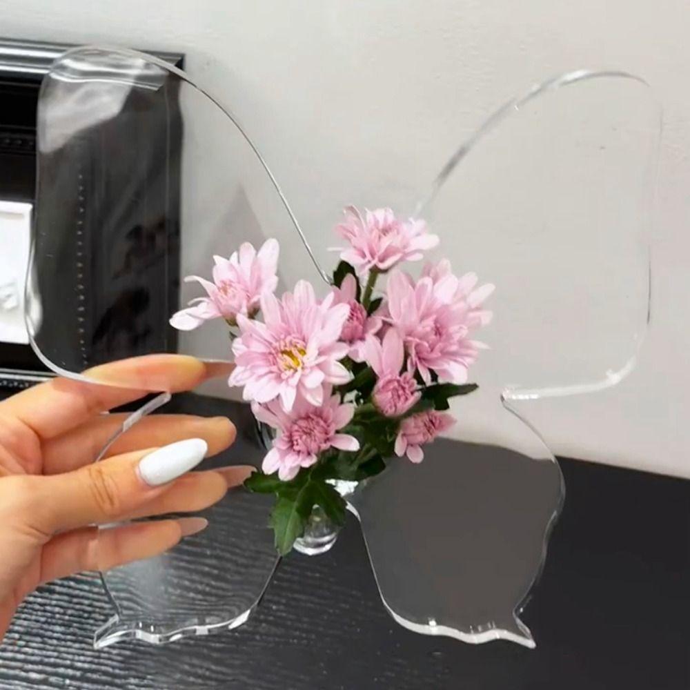 Transparent Hydroponic Flower Vase INS Style Desktop Ornament Butterfly Acrylic Vase  Banquet