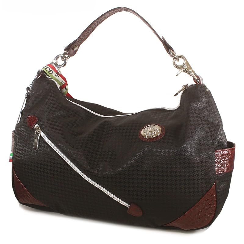 Orobianco Shoulder Bag in Houndstooth Nylon and Genuine Leather in DIDAL Nylon Messenger Men's 2-Way [Made Italy]. Bag, Crossbody, SILVESTRA-C (Black,