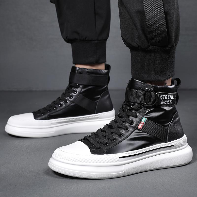 Down Cloth Men 'S Shoes Mid -Top Martin Boots Men 'S British Style Black Thick -Soled Winter With Velvet High -Top Shoes Trend