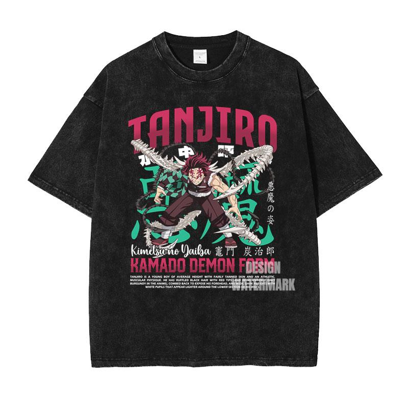 

Hot Anime Demon Slayer Kamado Tanjirou Printed T Shirt Men Manga Cotton T-shirts Vintage Washed Tee Harajuku Male Casual Tshirt 18